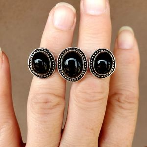 New Black Onyx 925 Silver Knuckle Ring, Midi Ring.